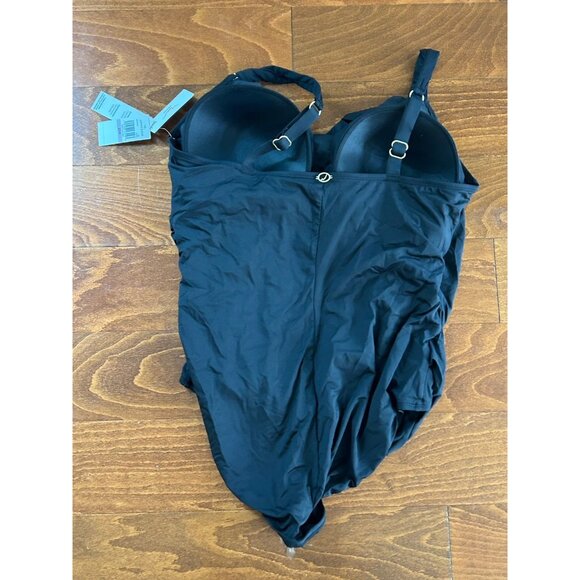 Jantzen Women's Draped Surplice One Piece Bathing Suit Black Stretch NWT Sz 22 - Picture 7 of 11